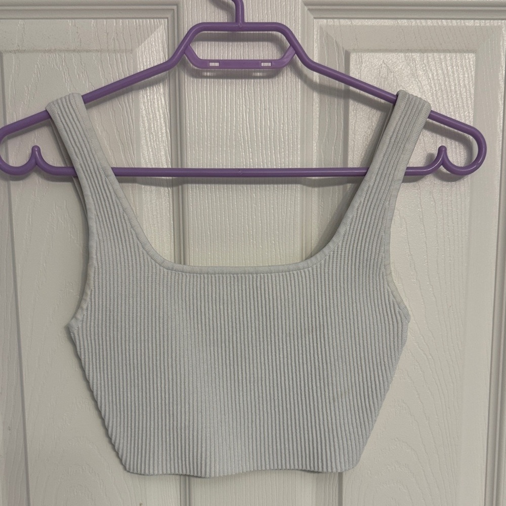 Babaton Square Neck Ribbed Cropped Tank Top - white